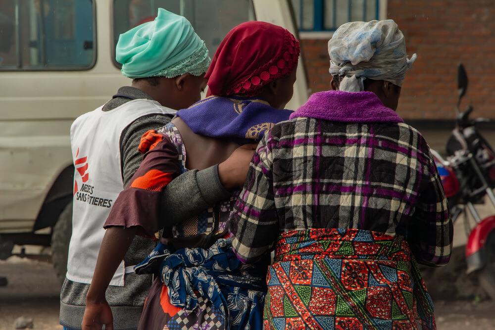 Um grupo de voluntárias de saúde comunitária da República Democrática do Congo que estão a ajudar a aumentar o acesso aos cuidados prestados no programa da MSF para sobreviventes de violência sexual