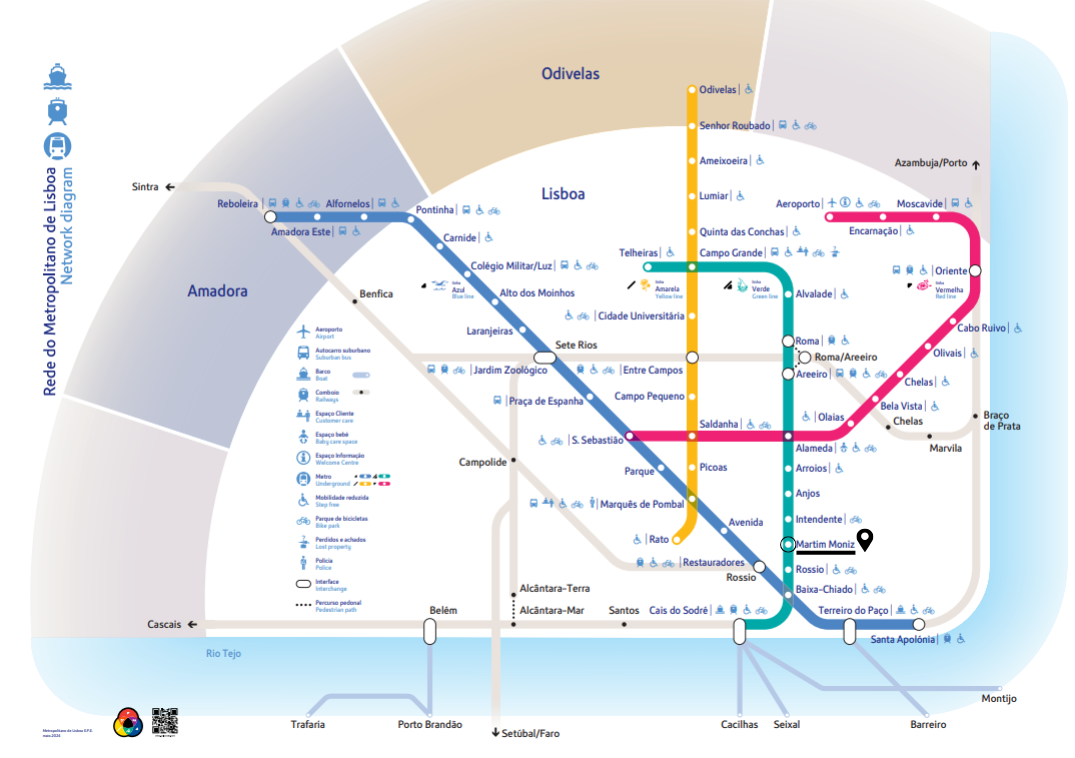Mapa do metro com PIN na estação Martim Moniz