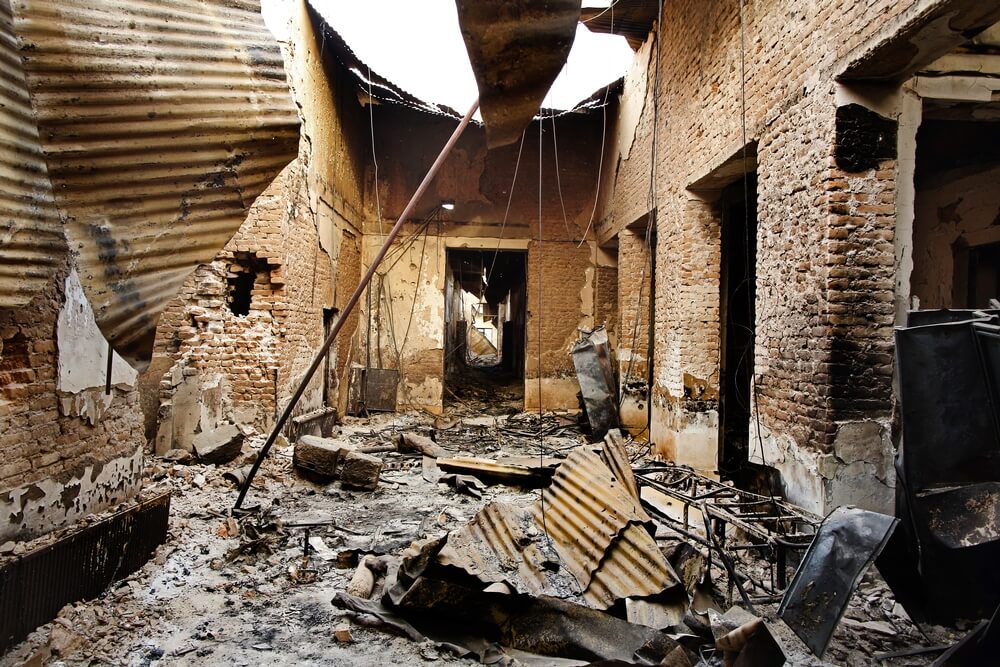 Centro de Traumatologia da MSF em Kunduz após o ataque que destruiu a unidade, em outubro de 2015.