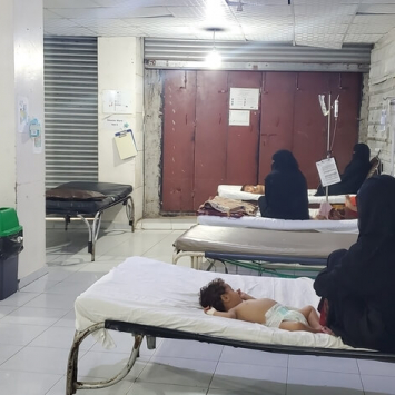 Unidade de isolamento de casos de sarampo da MSF no hospital de Taiz Houban, no Iémen.
