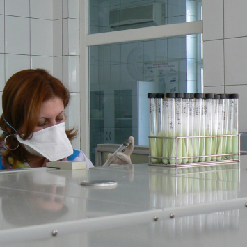 Técnica de laboratório no Laboratório Nacional de Referência em Abovyan, na Armênia. (Foto: Andrea Bussotti/MSF)