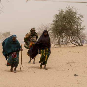 Refugiados nigerianos no acampamento de Dar Es-Salaam, em Baga Sola, no Chade.